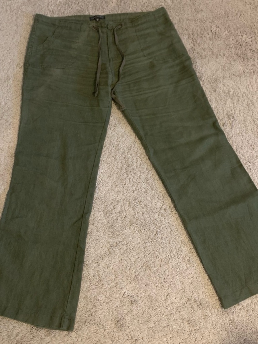 Sanctuary Women’s Drawstring Relaxed Fit Pants — Olive Green. 100% Linen